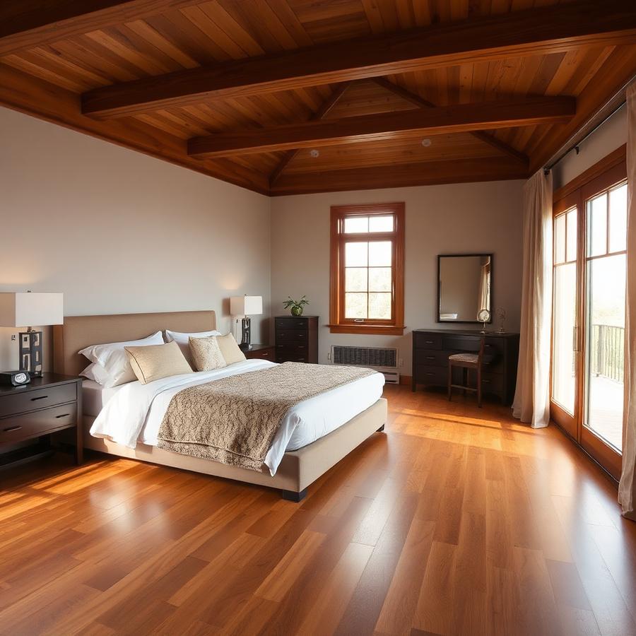 Finished wood flooring in a cozy bedroom